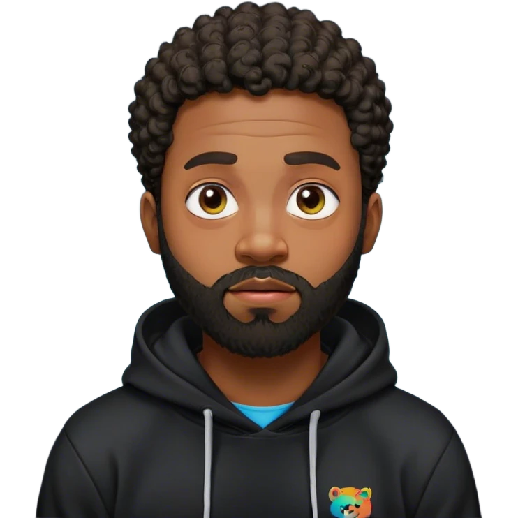 "Create a high-quality emoji-style illustration of a bearded Black man with short curly hair, wearing a black hoodie that says 'YouNity Park' in bold, colorful text. The character should be shown from the head to the waist so that the text is fully visible. The design should have a modern, detailed, and vibrant style with smooth shading and expressive facial features. Create the emoji in the following expressions: [insert emotion, e.g., happy, sad, angry, surprised]. The background should be clean and minimal to focus on the character. The image should have a transparent background for easy use as an emoji." emoji