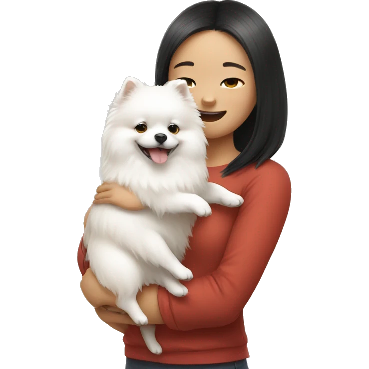 Chinese girl hug white Pomeranian emoji
