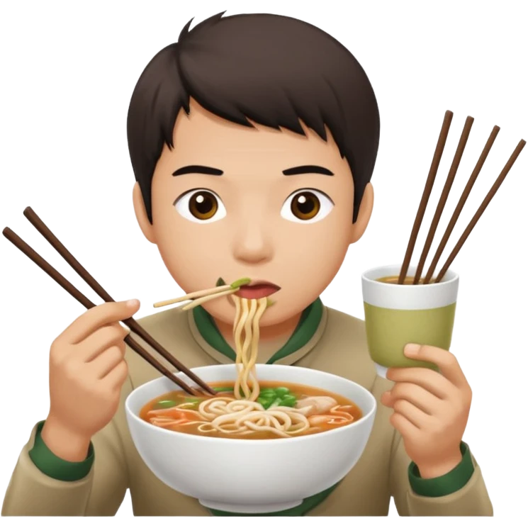 can you generate me a avatar of a male eating a bowl of pho? make it more anime. Make the person slurping on the noodles. only one pair of chopsticks emoji