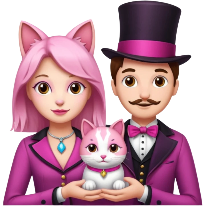 magician couple and their pet pink poopcat emoji