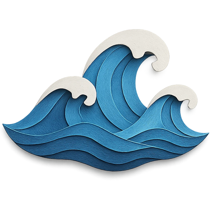 illustration of ocean waves made of layered blue paper with white foam accents in paper-craft style emoji