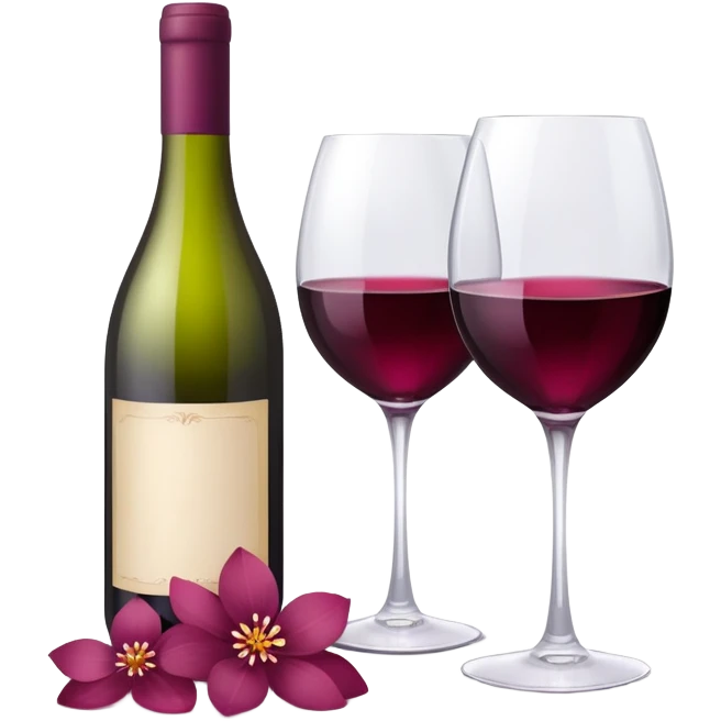 Romantic Wine bottle and wine glass with mauve red flower petals  emoji