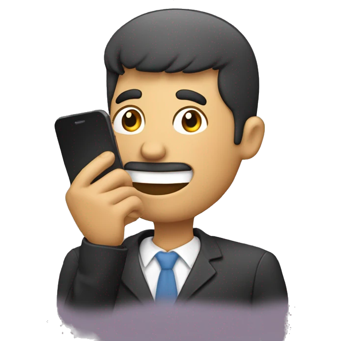hombre feliz con celular en mano emoji