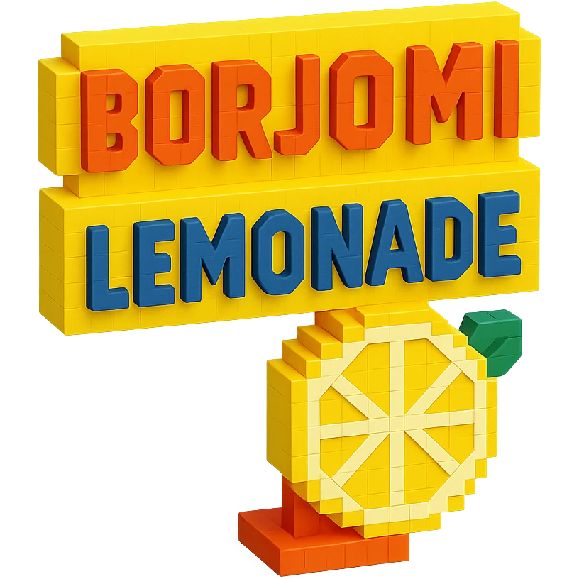 Borjomi lemonade advertisement sign with bold text emoji
