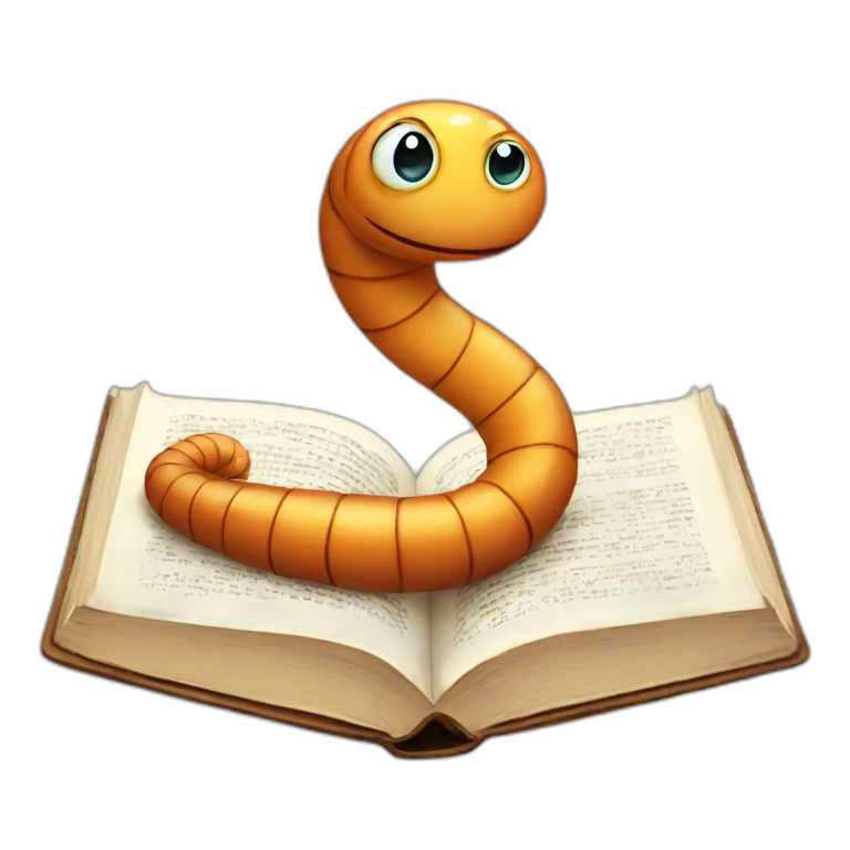 cute worm and book emoji