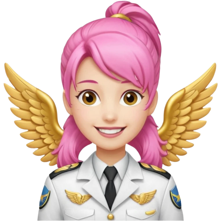 Commander Bloom – pink ponytail pilot in white uniform and gold wings emoji