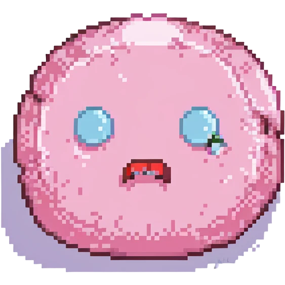 16-bit pixel art of a pink frowny face rounded blob emoji