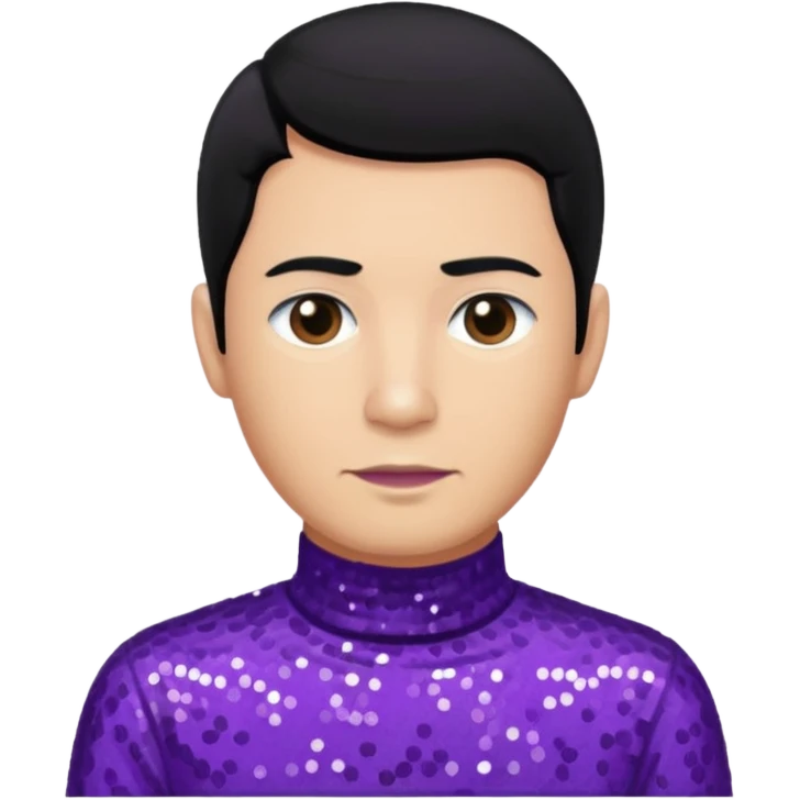 Jeff Fatt from The Wiggles with black hair, purple sequin skivvy shirt emoji