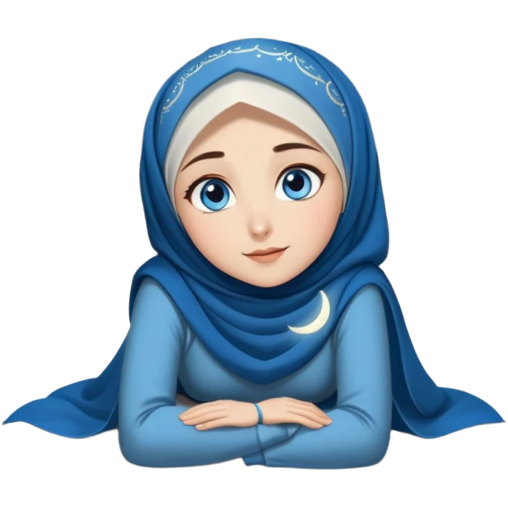 Turkish beautiful finish Konya girl blue eyes with moon hijab dress and watching the moonlight sky on the ground  emoji