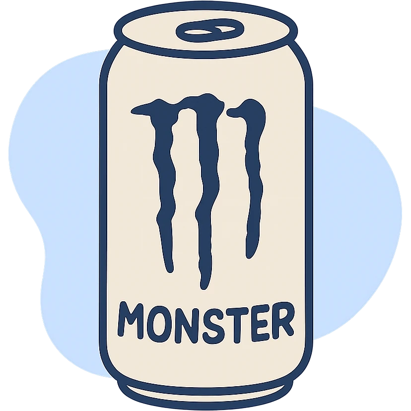 monster energy drink can, blue blob style, soft and rounded, playful, isolated on transparent background emoji
