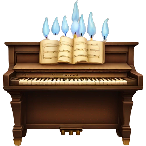 vintage piano with melted candles on top emoji