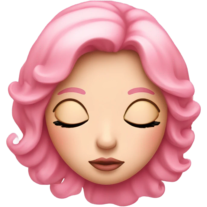 Pink face with lashes and big lips sleeping  emoji