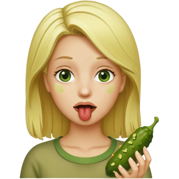 Naked Blonde with a pickle in her mouth emoji