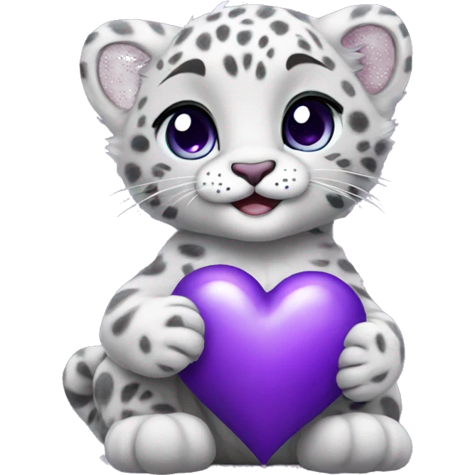 Baby snow leopard holding a purple heart  emoji