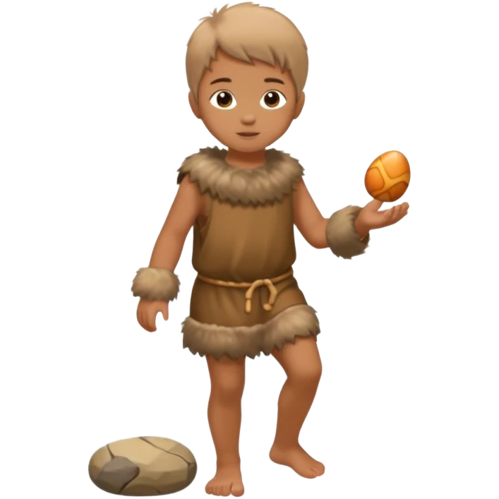 A barefoot child in fur tunic playing with a small stone toy.



















 emoji