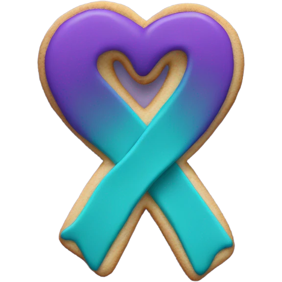 Purple teal Suicide awareness ribbon, cookie heart emoji