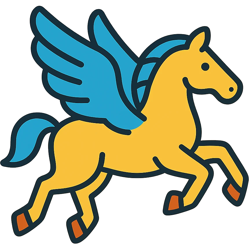 Mythical Pegasus with magnificent wings, horse with angelic wings in flight emoji