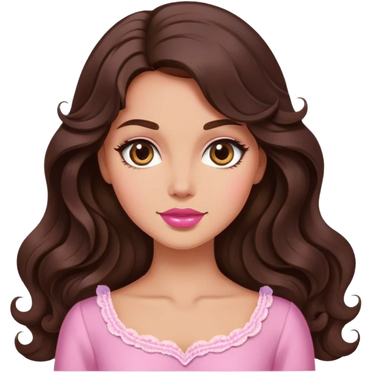 Beautiful royal Brunette with long wavy  hair in pink vintage  emoji