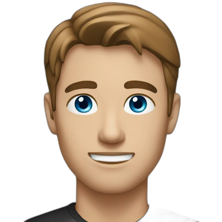 man with gray blue eyes, brown hair, black shirt emoji