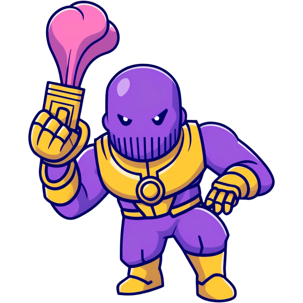 Thanos with Infinity Gauntlet in Squid Game player uniform making a defiant pose emoji