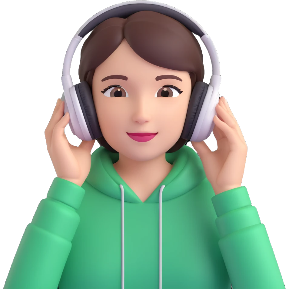 emoji style person enjoying ASMR, wearing headphones, smooth edges, relaxed expression emoji