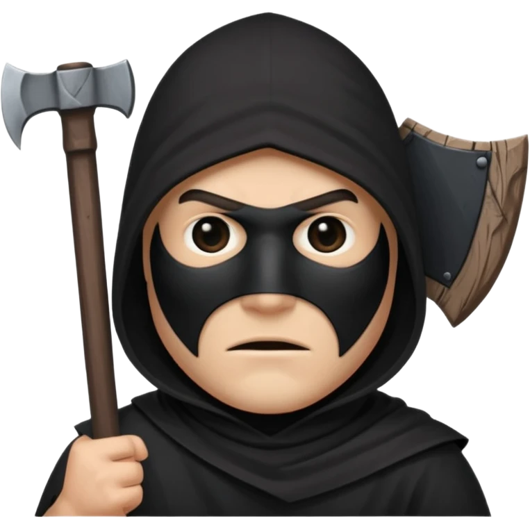 an executioner with a black sheet on his face so we can't see his face but only his eyes and an axe in his hand emoji