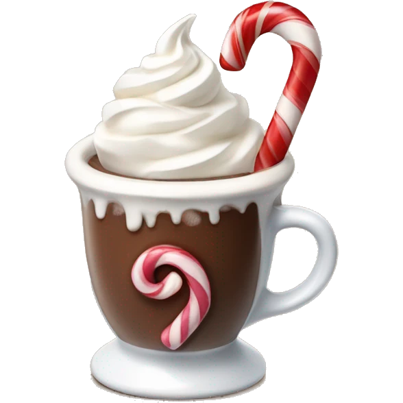 Hot chocolate with whipped cream and a candy cane emoji