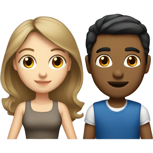 Long light brown hair woman blue eyes with man with olive skin with short black hair couple  emoji