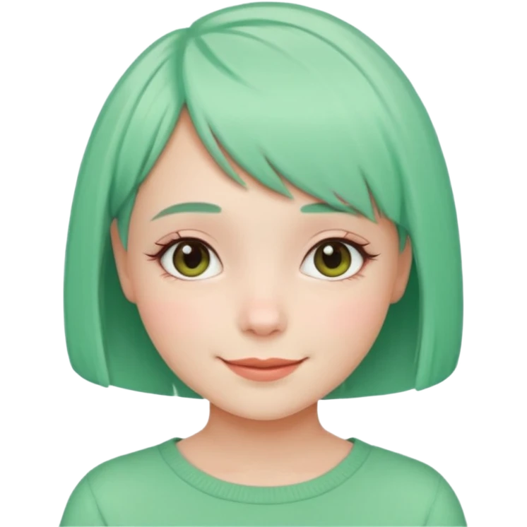 Girl with Mint Bob Cut – short pastel-green hair, cheerful smile. emoji