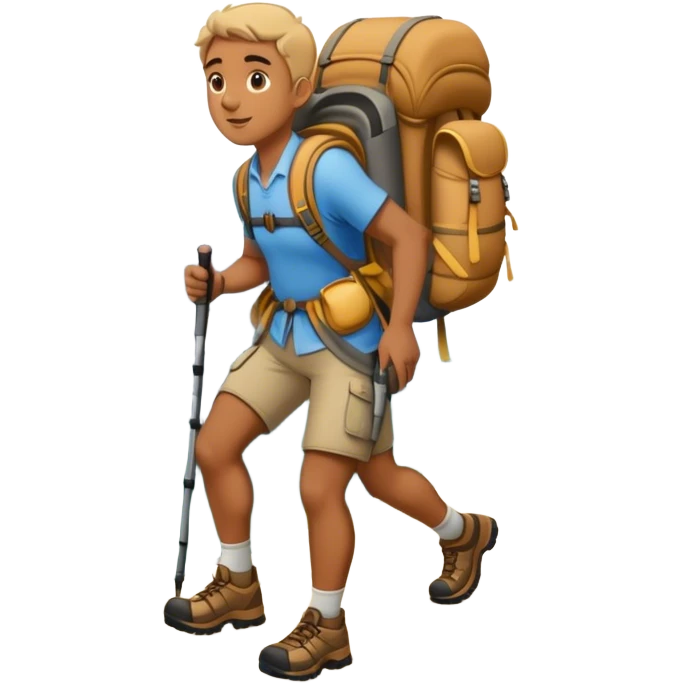 un hombre con una gran mochila subiendo una montaña emoji