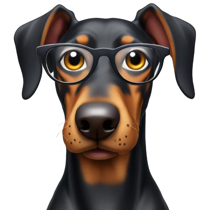 a very crazy and cheerful doberman with glasses winks emoji