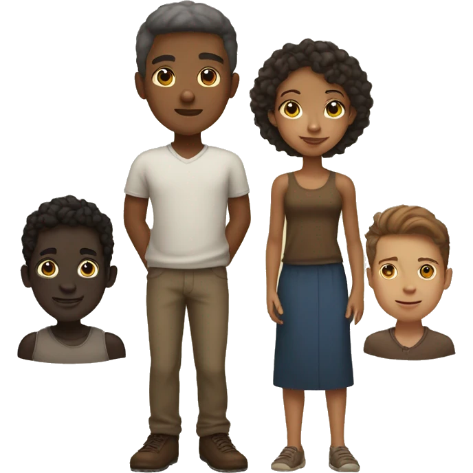 light skinned man, dark skinned woman, 2 brown skinned boys emoji