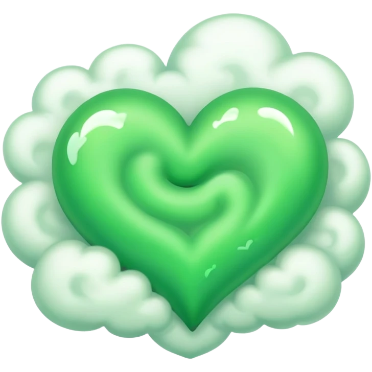 green hearts on a cloud of thoughts emoji