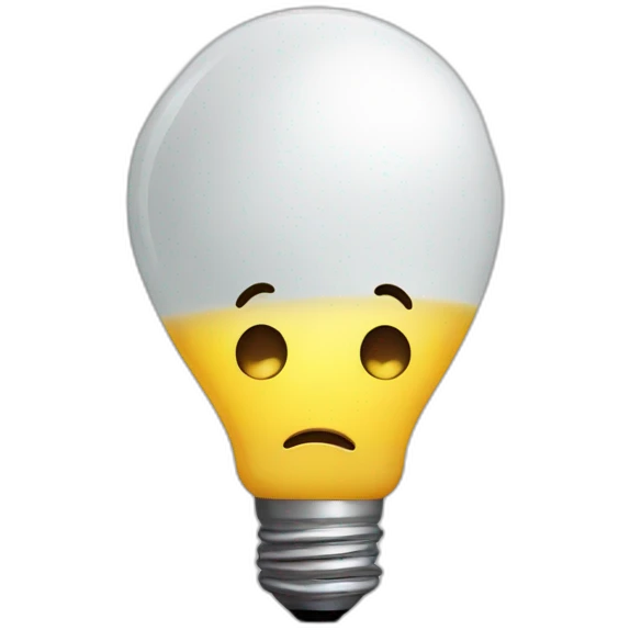 light bulb character with sad face emoji