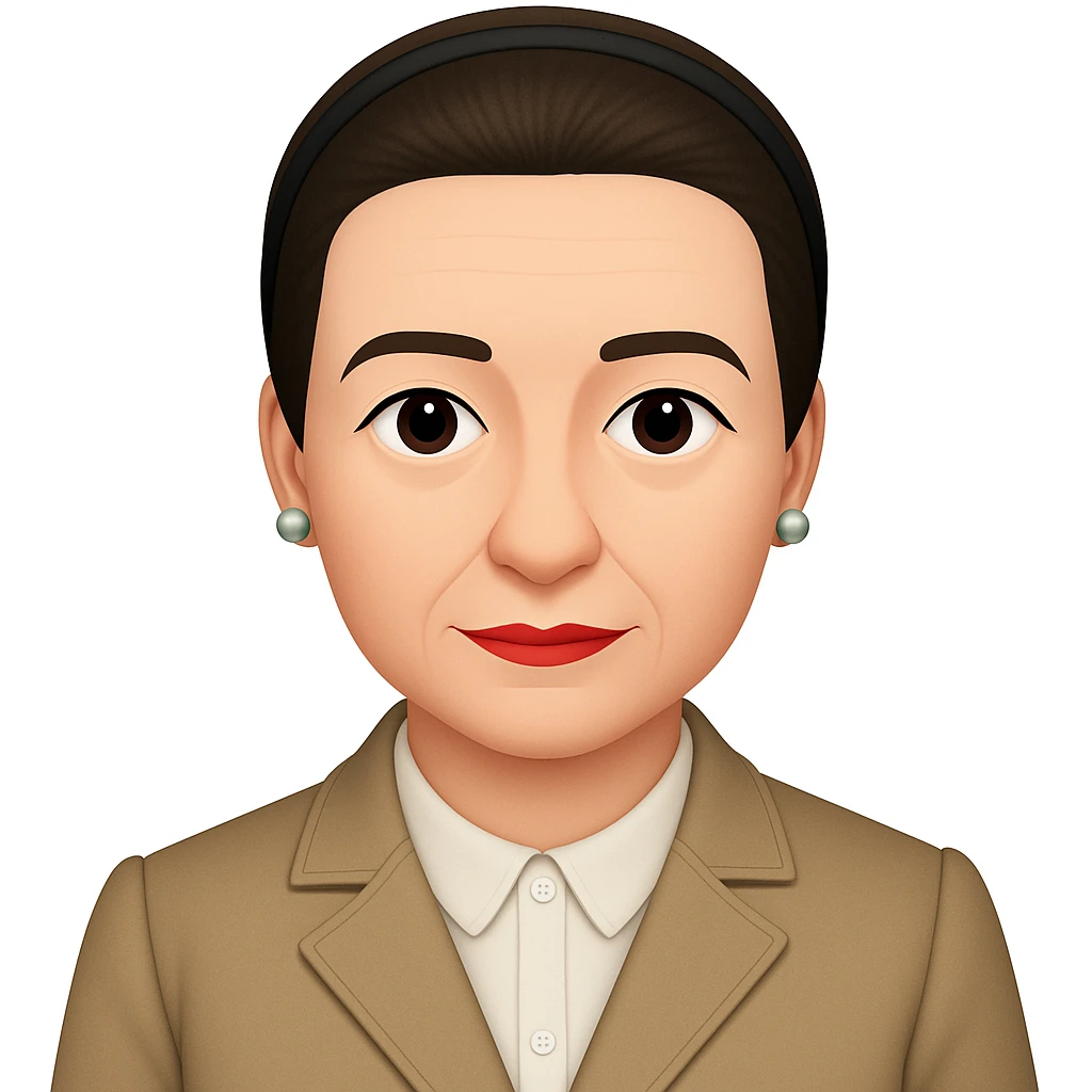 Make the image of Simone de Beauvoir with a simple, classic hairband instead of the turban, keeping the emoji style and all other features unchanged emoji