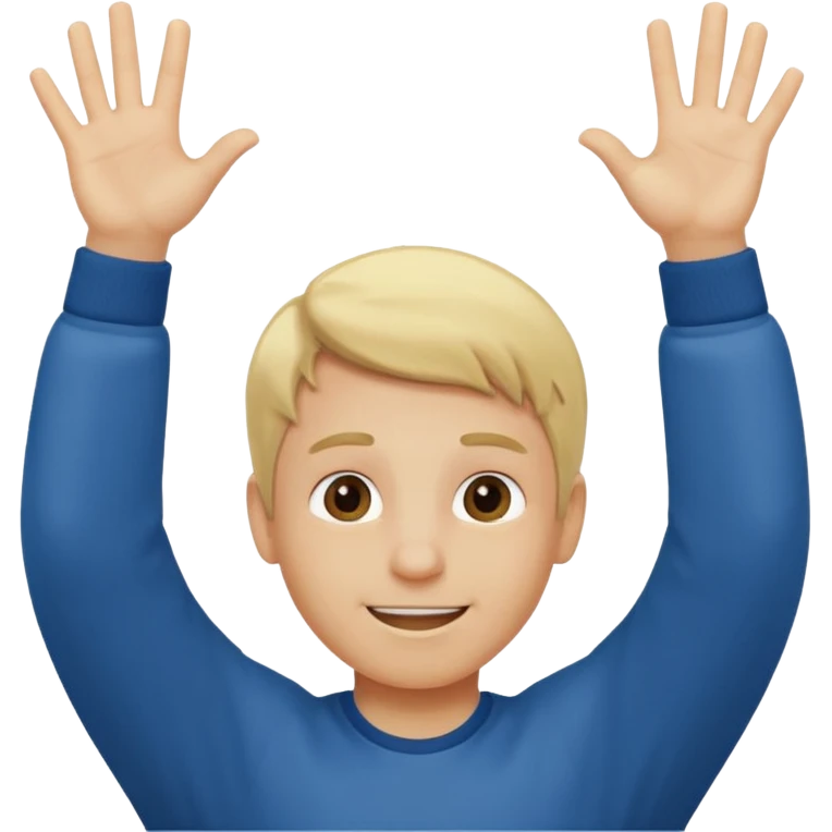 Boy, blonde hair with two hands up saying 67 emoji