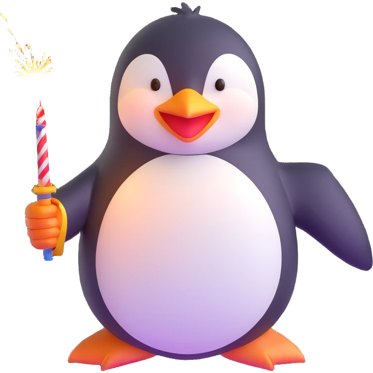 penguin holding a firework, grinning menacingly emoji
