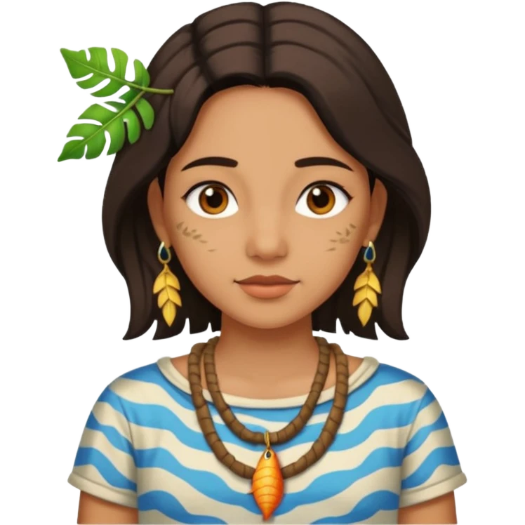 ancient girl wearing fish bone necklaces and leaf shirt emoji