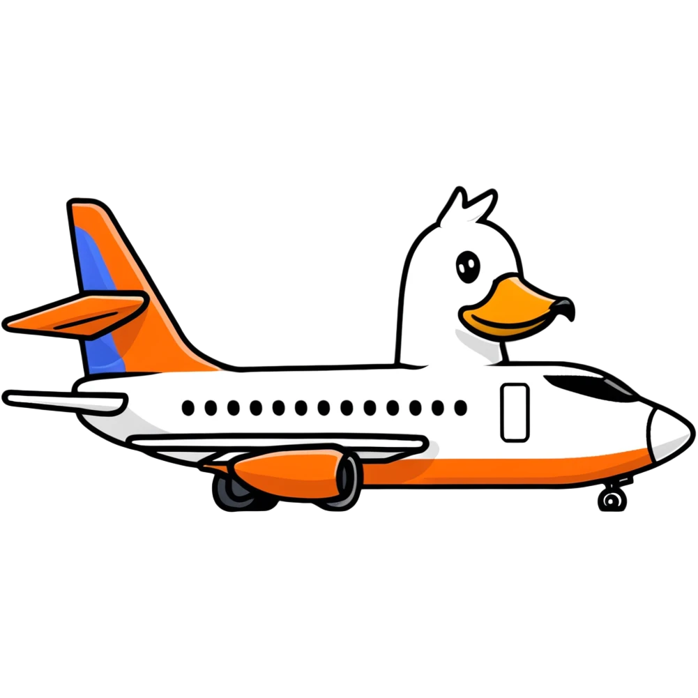 A jet airplane with a goose head on the front of it, replacing the nose cone emoji