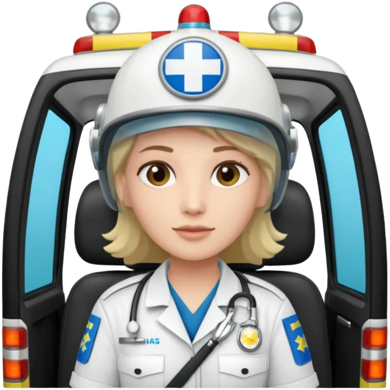 an ambulance driven by peluche emoji