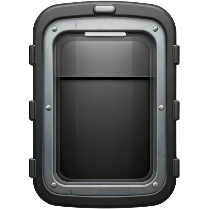 black riot shield with RCR in white and a rectangular viewing window emoji