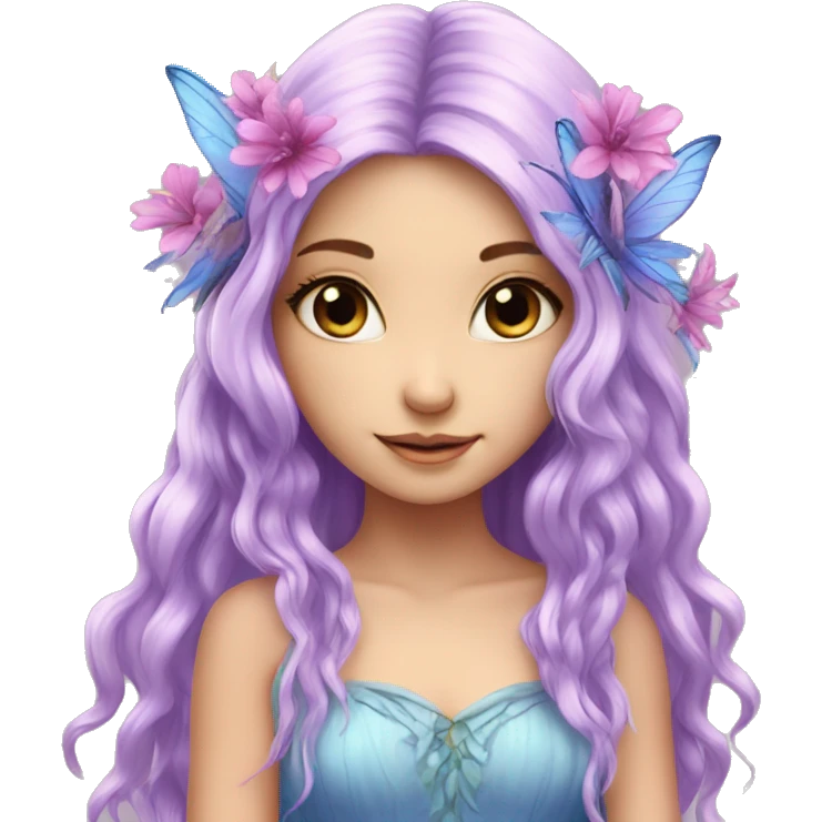 Beautiful, flower, fairy, pink, blue, purple, long hair,  emoji