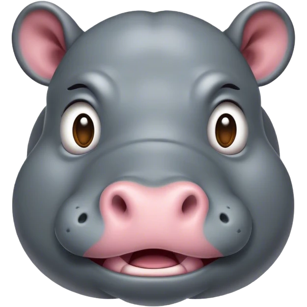 Cinematic Comical Hippo Portrait Emoji, Head tilted dramatically with an exaggeratedly amused expression, featuring a striking, glossy slate-gray hide with bold textured wrinkles, wide, expressive eyes filled with playful disbelief, Simplified yet hilariously expressive features, highly detailed, glowing with a slightly sassy glow, high shine, dramatic yet playful, stylized with an air of cheeky river mischief, bright and endearing, soft glowing outline, capturing the essence of a spirited and over-the-top hippo, so meme-worthy it feels like it could splash its way into internet fame instantly! emoji