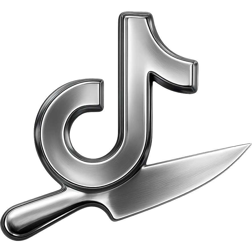 chrome style TikTok knife, reversed, shiny metallic look emoji