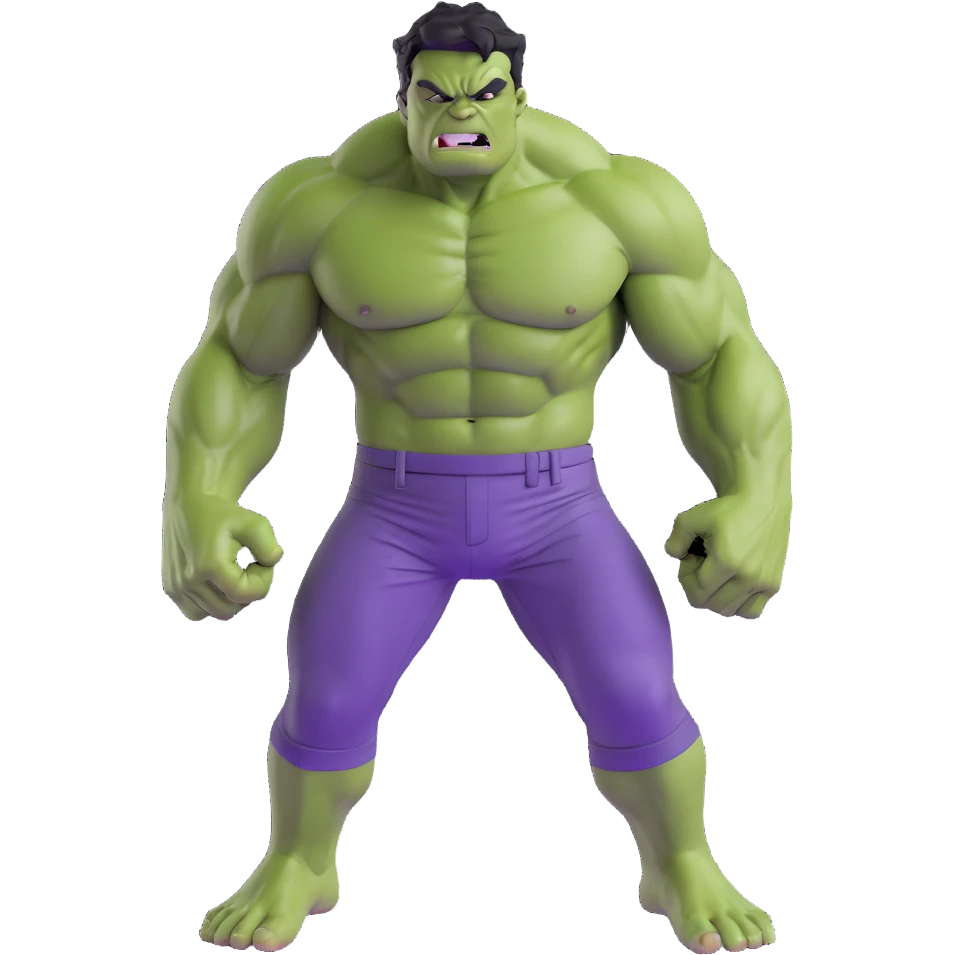 3D emoji style Hulk, smashing pose, green skin, purple pants emoji