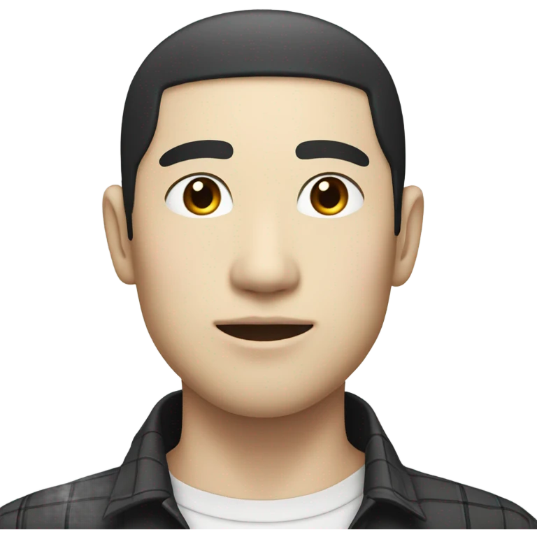 man from japan with white skin and black hair, wear casual shirt , closeout face emoji