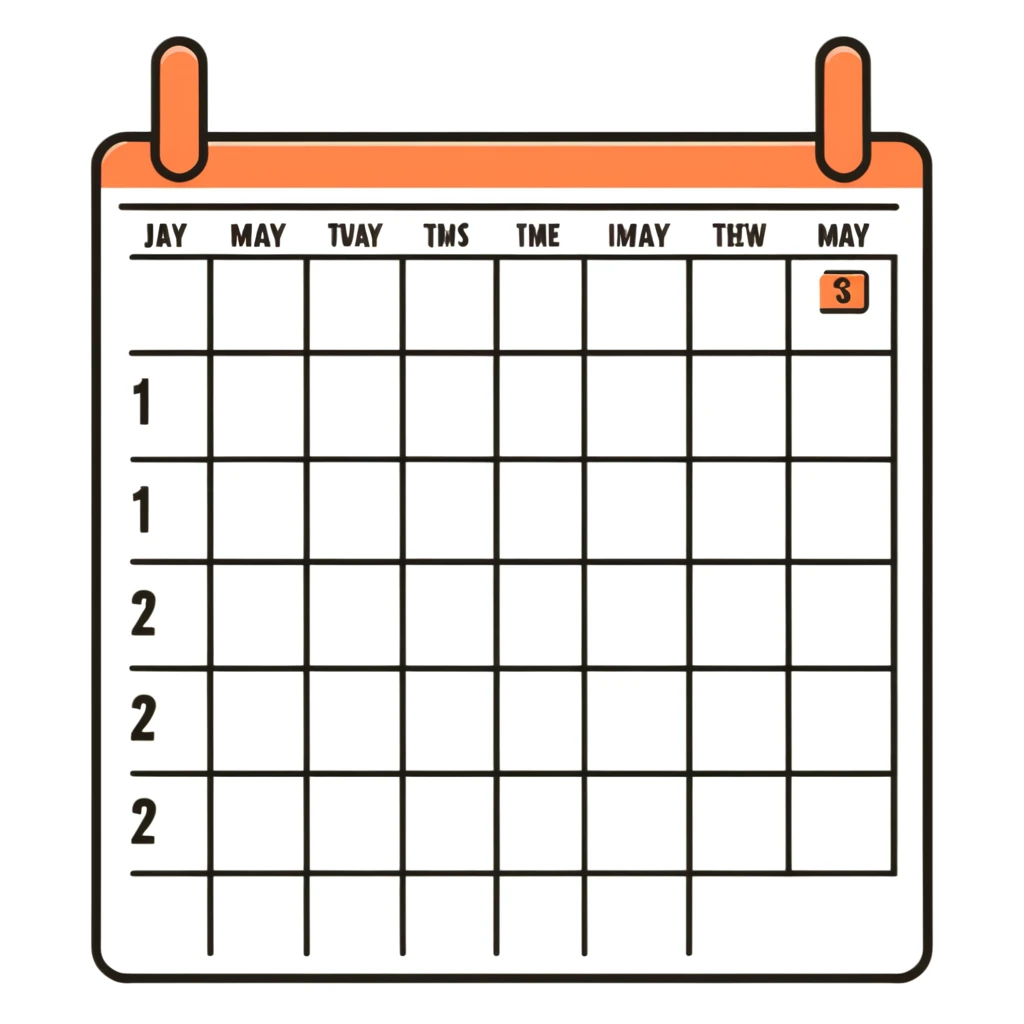 monthly content calendar visual with days and post icons emoji