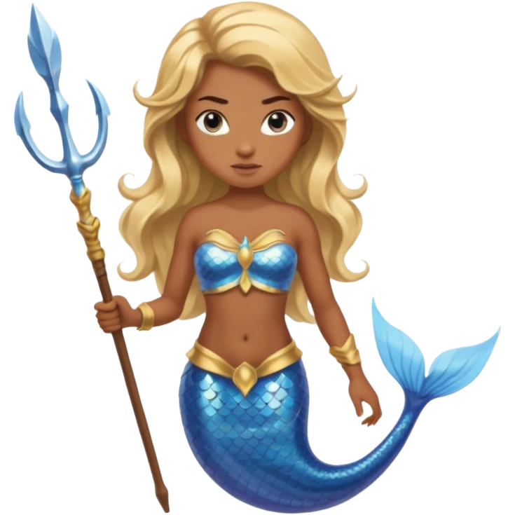 Mermaid with Trident – Warrior brown skin, blonde hair mermaid with weapon emoji