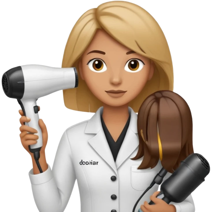 Parrucchiera con il phon in mano e la scrittura coiffeur assunta emoji