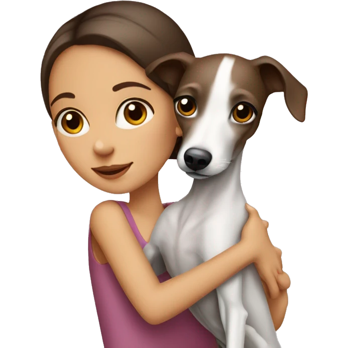 One brunette girl hugging Italian greyhound  emoji